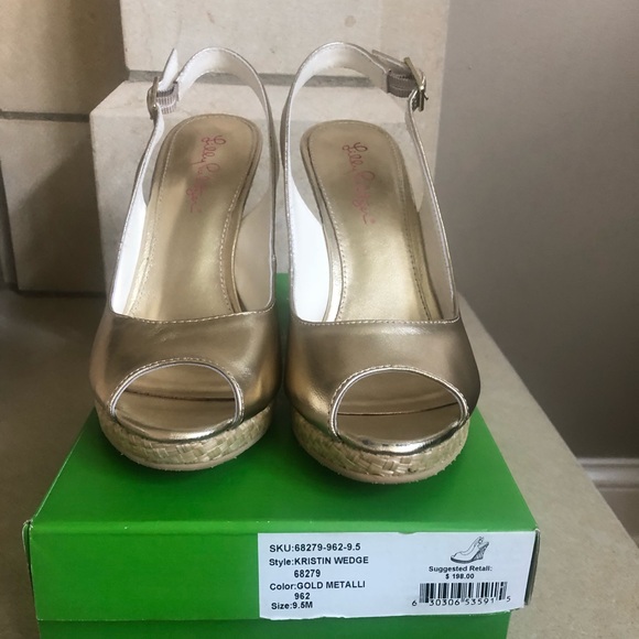 Lilly Pulitzer Gold Kristen wedge- never worn - Picture 2 of 2